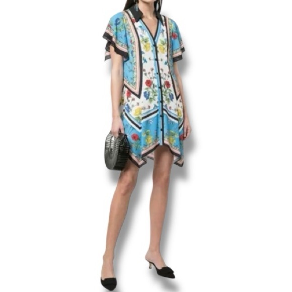 Alice + Olivia Conner Floral Scarf-Print Shirt Dress Size Large - Picture 5 of 13
